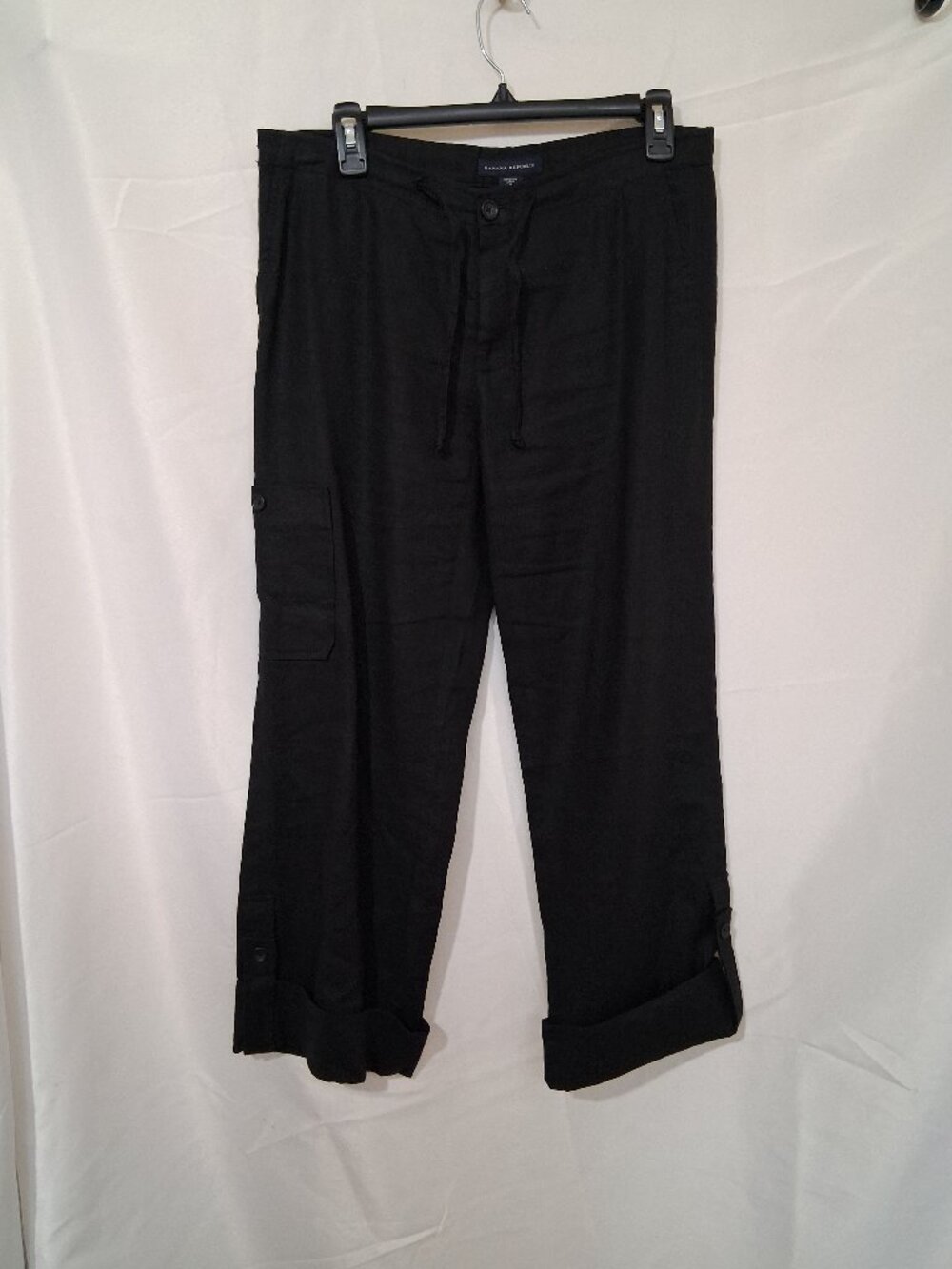 Banana Republic Linen Trousers Womens Sz 2 Vintage Y2k Wide Leg Roll Tab Pants